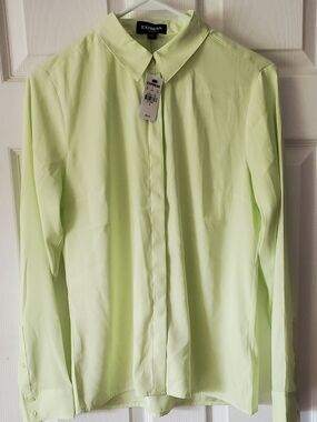 Express Women's Light Green Long-Sleeve Dress Shirt